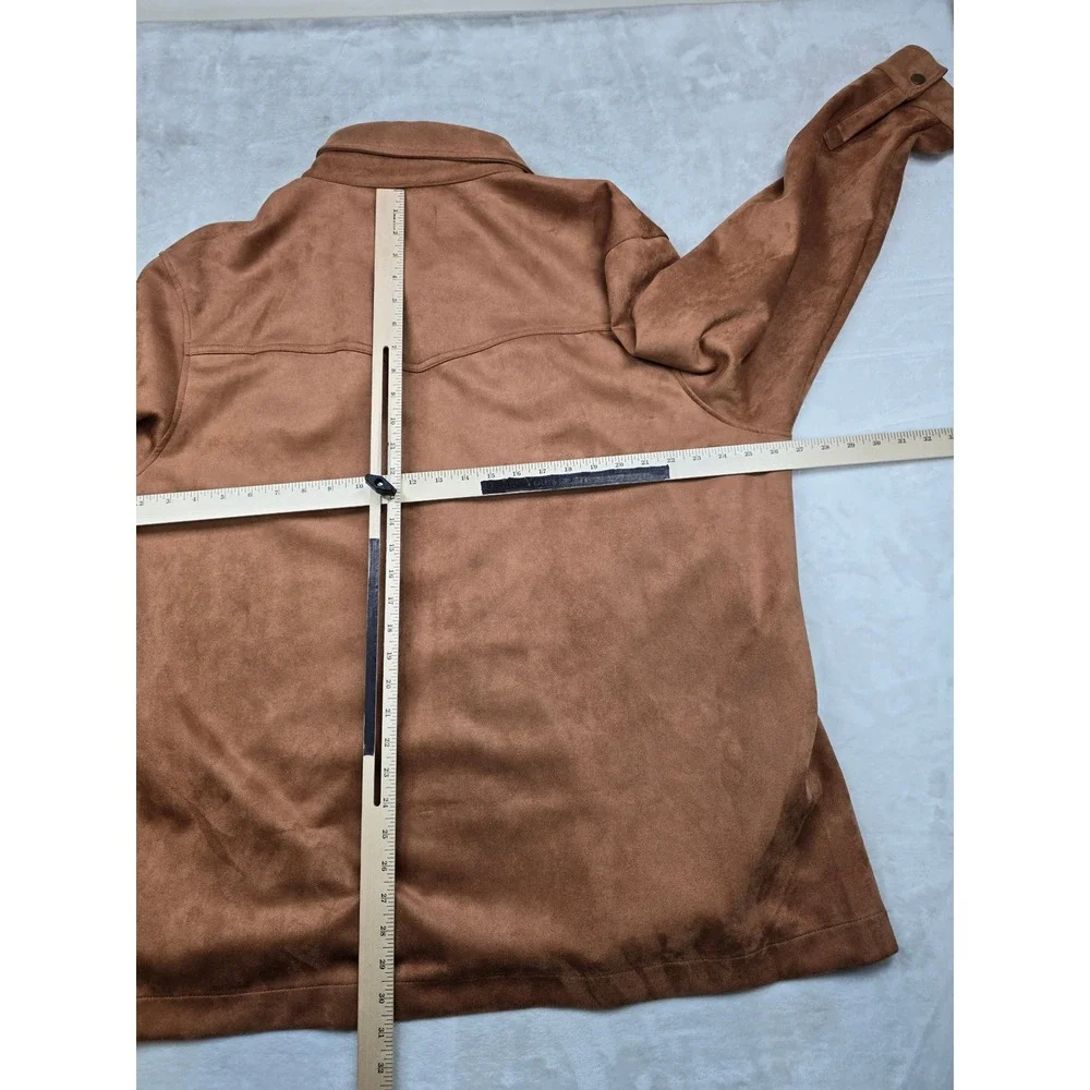 Frye Shirt Jacket Mens‎ 2XL Brown Faux Suede Snap Front Shacket Workwear